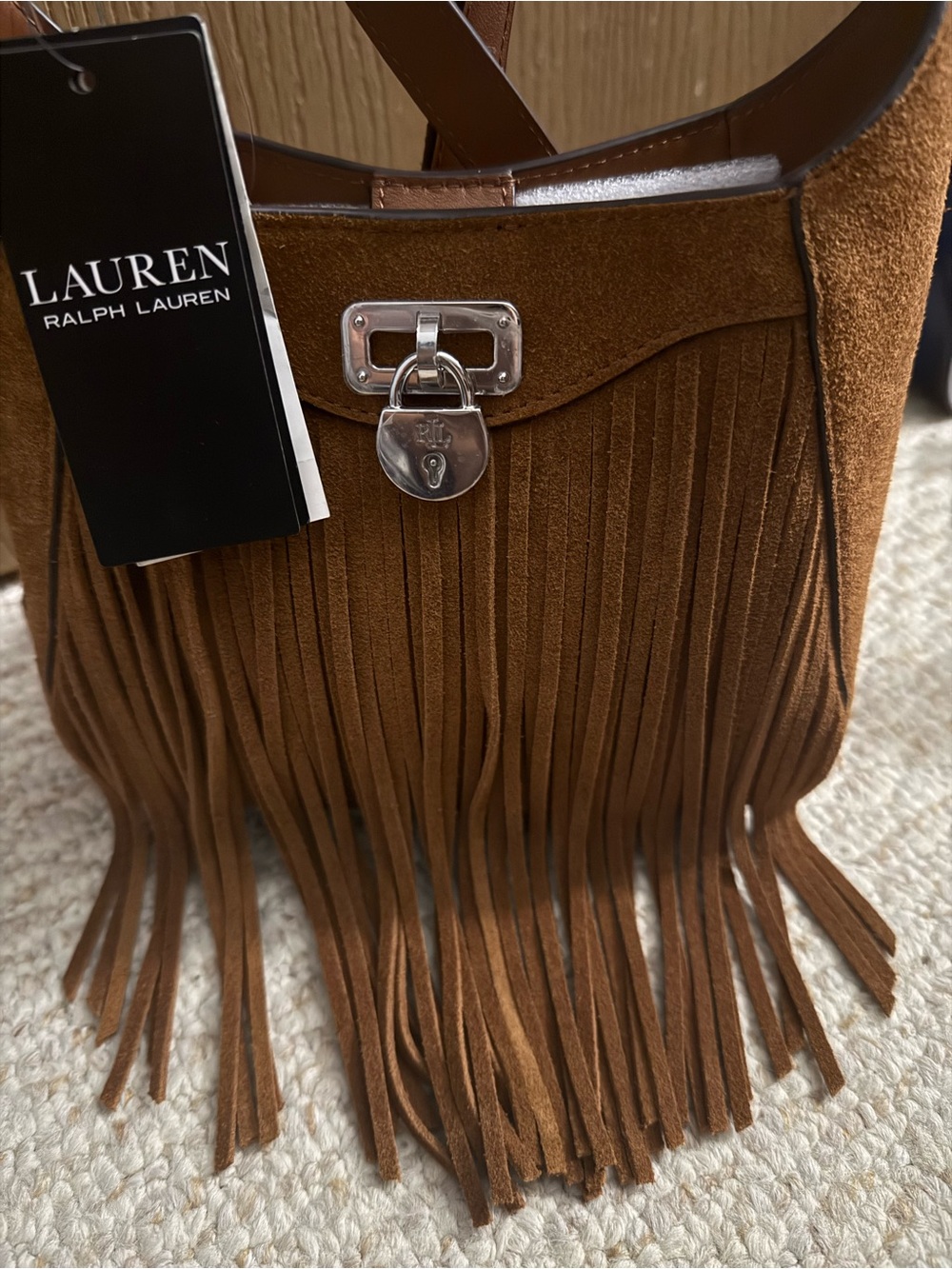 Lauren Ralph Lauren Tanner Small Suede Fringe Shoulder Bag Tan $325 - Picture 4 of 14